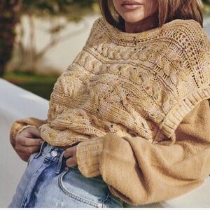 FREE PEOPLE Honeycomb Cable Pullover Sweater